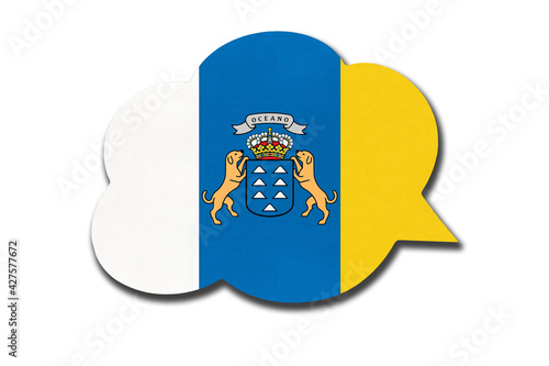 3d speech bubble with Canary Islands national flag isolated on white background. Symbol of canarian country.