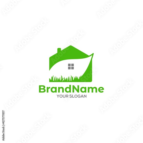 Home Grass Leaf Logo Design Vector