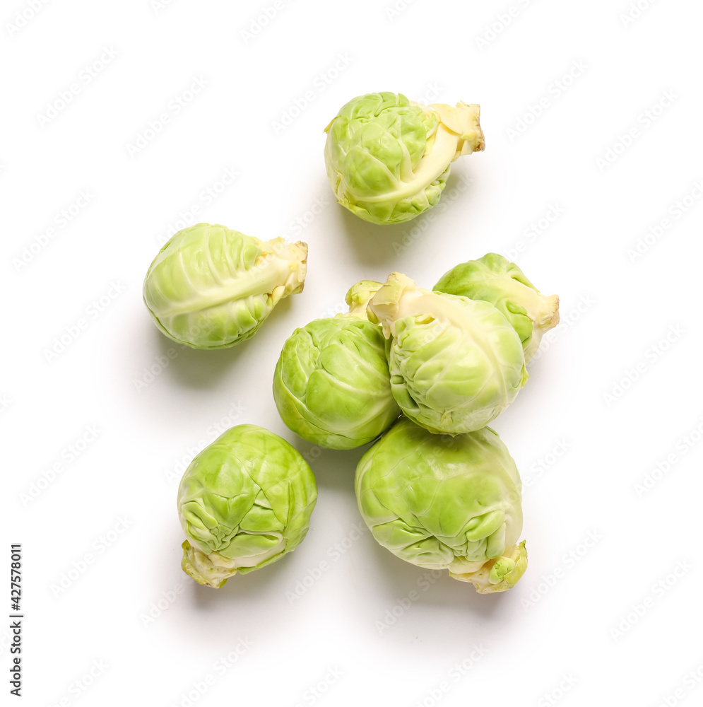 Fresh Brussels sprouts on white background Fresh Brussels sprouts on white background