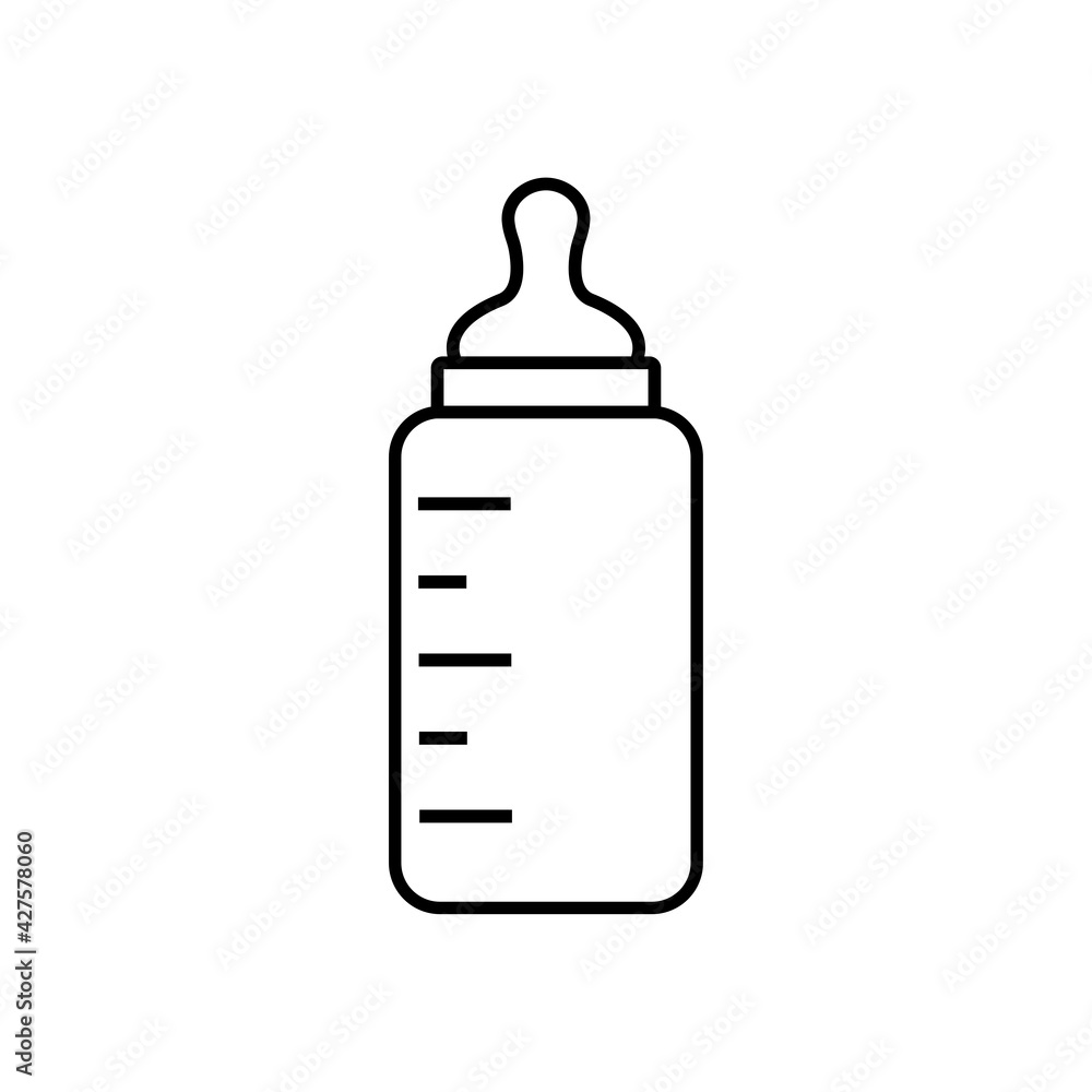Baby milk bottle line style. Baby milk bottle symbol. Nutrition in the plastic container for a newborn. White drink, dairy product. Baby milk bottle line style. Baby milk bottle symbol. Nutrition in the plastic container for a newborn. White drink, dairy product.