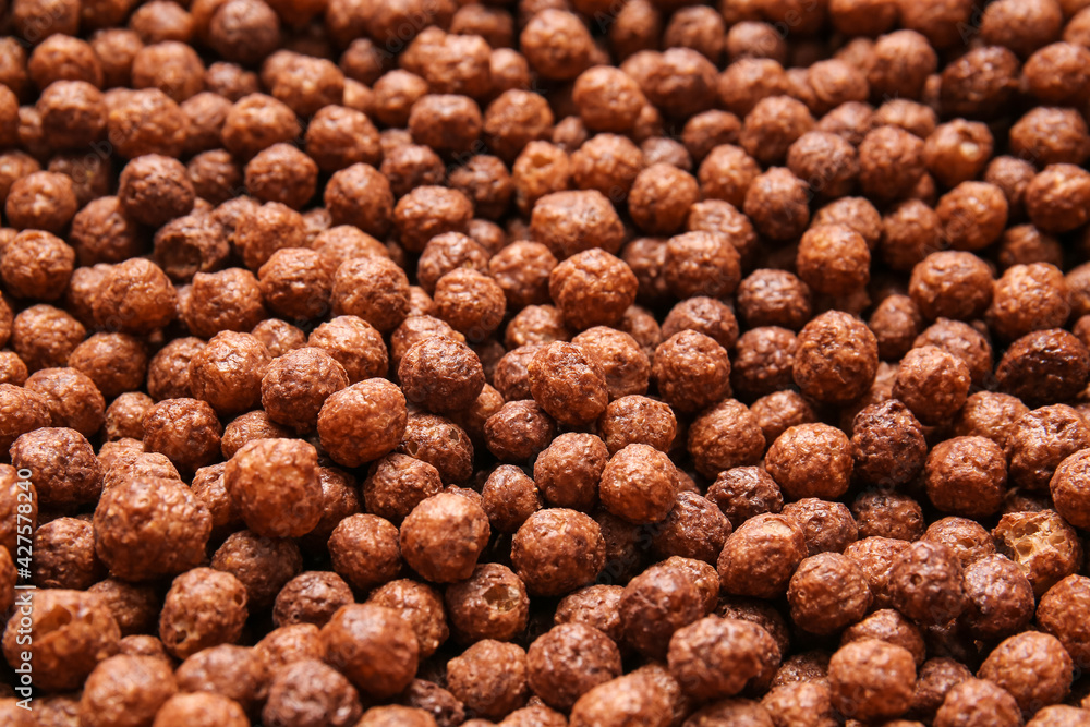 Chocolate corn balls as background, closeup