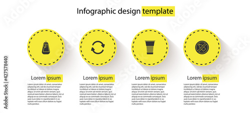 Set Bottle for dishwashing liquid, Refresh, Paper glass and No plastic bottle. Business infographic template. Vector