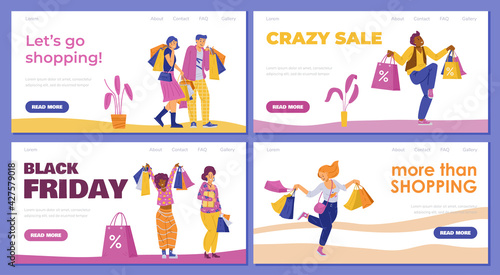 Website banners set for sale and shopping promotion, flat vector illustration.