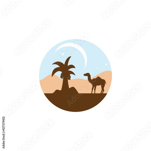 date tree and camel in desert icon vector illustration design template