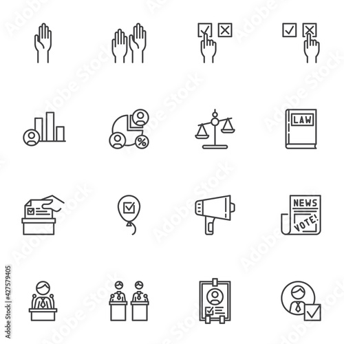 Election vote line icons set