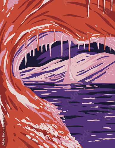 WPA Poster Art of calcite or boxwork formations and  frostwork in Wind Cave National Park located in Hot Springs, South Dakota done in works project administration style or federal art project style.