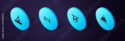 Set Isometric Beanie hat, Pennant Canada, Capilano Suspension Bridge and Indian teepee or wigwam icon. Vector