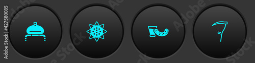 Set Bread and salt, Sunflower, Glass with vodka and Scythe icon. Vector