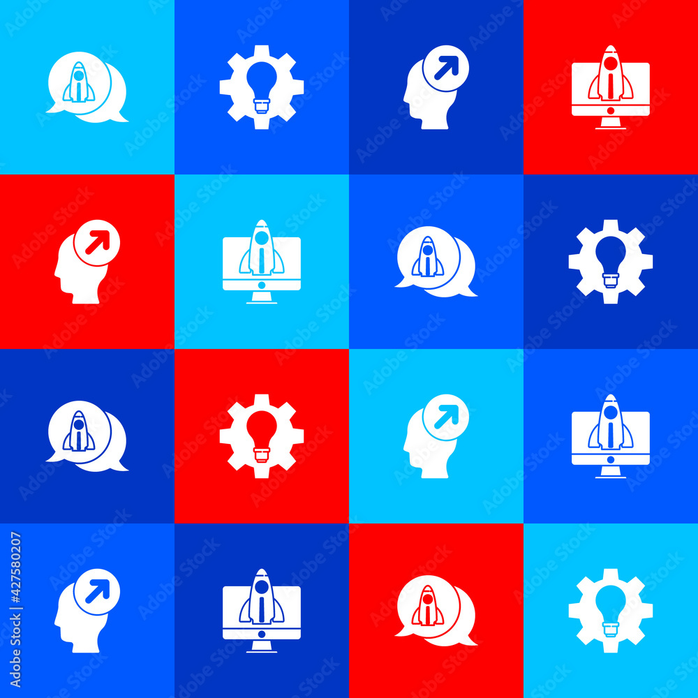 Set Startup project concept, Light bulb and gear, Head hunting and icon. Vector Set Startup project concept, Light bulb and gear, Head hunting and icon. Vector