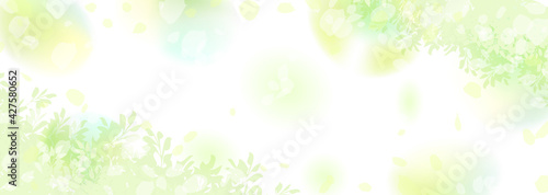 ぼんやりぼやけた新緑の横長背景イラスト