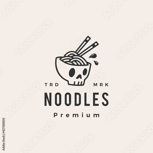 skull noodle hipster vintage logo vector icon illustration