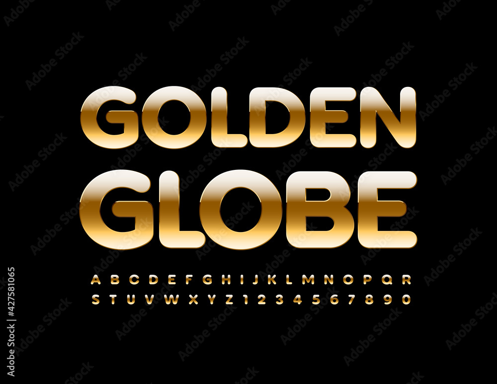 Vector elite template Golden Globe. Chic metallic Font. Premium style Alphabet Letters and Numbers set