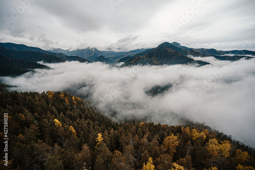 Mountain landscape. Misty forest. Natural outdoor travel background. Slovakia, Low Tatras, Demenovska hora and dolina vyvierania. Liptov travel. photo