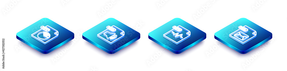 Set Isometric line PPT file document, WMA, MP3 and EML icon. Vector Set Isometric line PPT file document, WMA, MP3 and EML icon. Vector