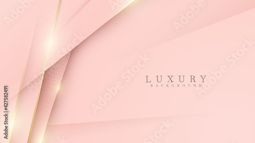 Elegant pink shade background with line golden elements. Realistic luxury paper cut style 3d modern concept. vector illustration for design.