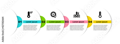 Set line Meteorology thermometer, UV protection, Water and . Business infographic template. Vector