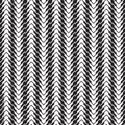 Abstract geometric background design. Black stripes and blocks on white background. Monochrome graphic seamless pattern. Zigzag optical illusion. Vector illustration.