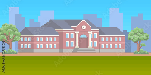 8bit pixel art school building
