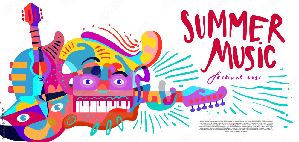 Fototapeta premium Vector illustration colorful summer music festival banner