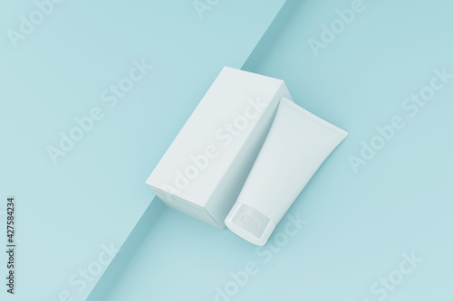 Realistic minimalist cosmetic tube and box mockup template