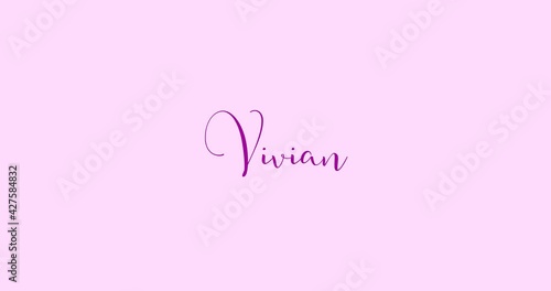 Vivian Female Name in Stylish Lettering Text Animation on Pink Background- 4k