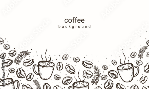 Coffee beans and coffee cup background