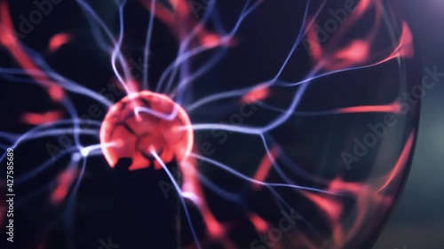 Plasma Globe or Tesla Ball Lamp. Close Up. 4K Resolution.