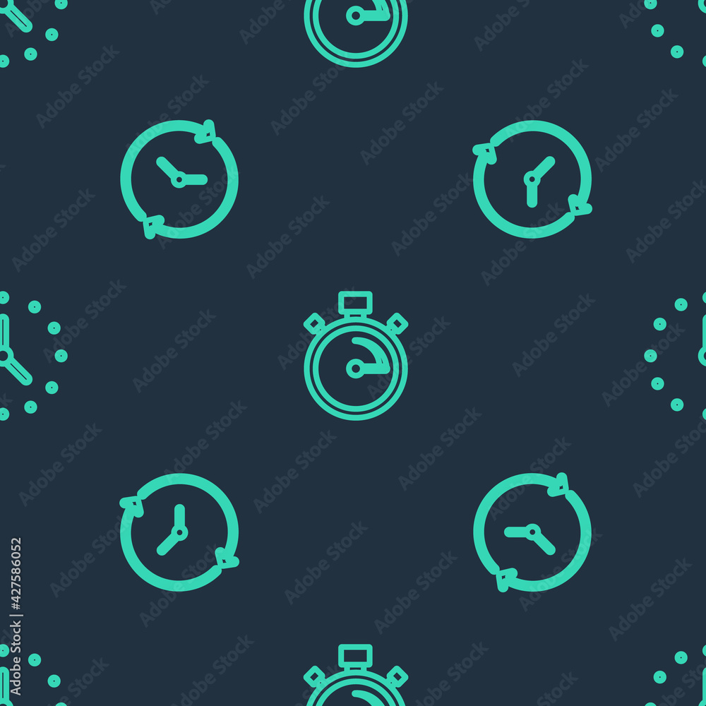 Set line Stopwatch, Clock and on seamless pattern. Vector Set line Stopwatch, Clock and on seamless pattern. Vector