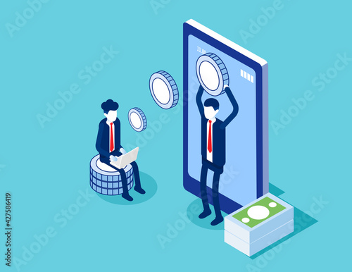 Sending and receiving money by smartphone. Money transfer and payment