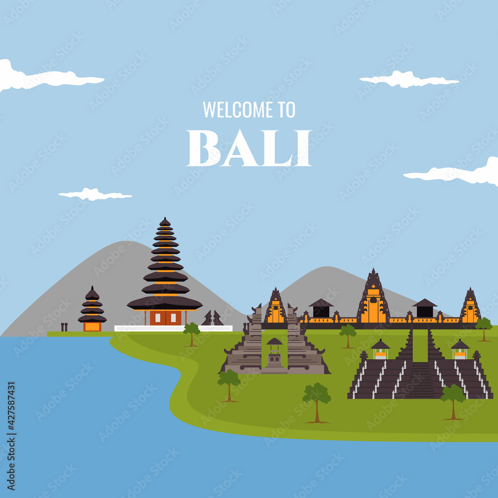 Welcome to Bali, Indonesia. Beautiful view with famous landmark ...