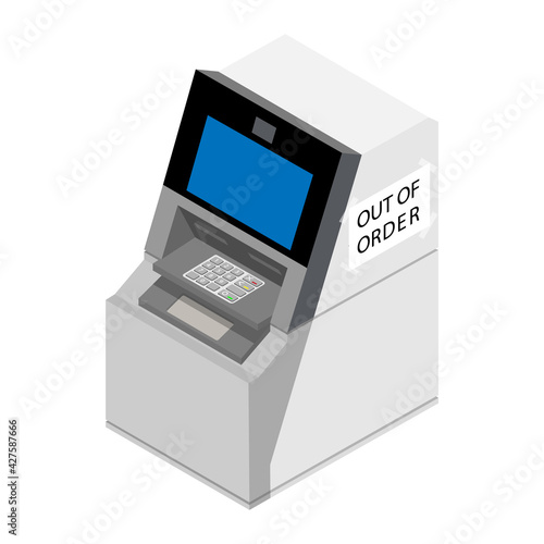 Out of order concept. ATM isometric view isolated on white background