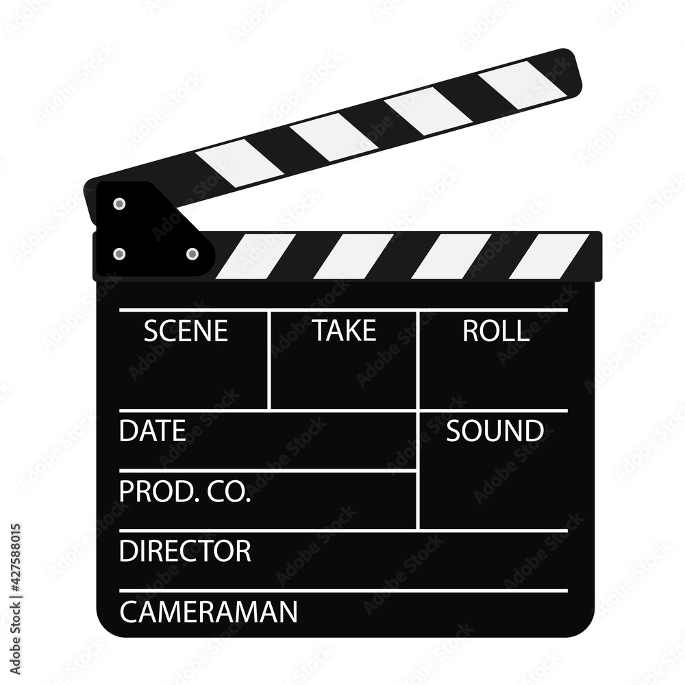 Film clapper board isolated on white background. Blank movie cinema clapper. Vector