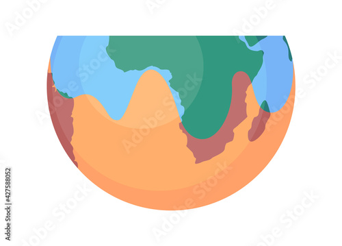 Global warming, planet drying and climate change concept. Half planet, globe with dried part