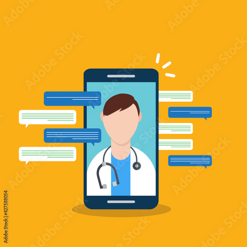 Telemedicine, smart phone with doctor on screen.	