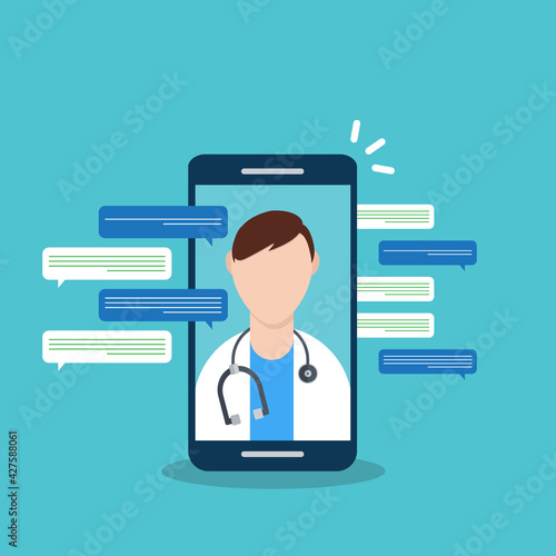Telemedicine, smart phone with doctor on screen.	