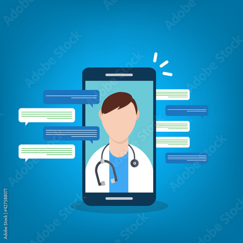 Telemedicine, smart phone with doctor on screen.	