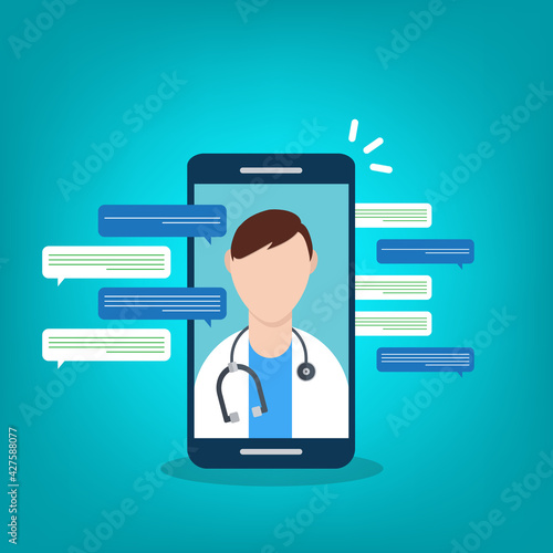 Telemedicine, smart phone with doctor on screen.	