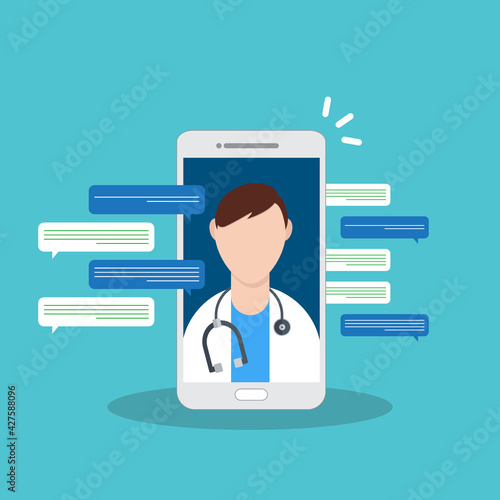Telemedicine, smart phone with doctor on screen.	
