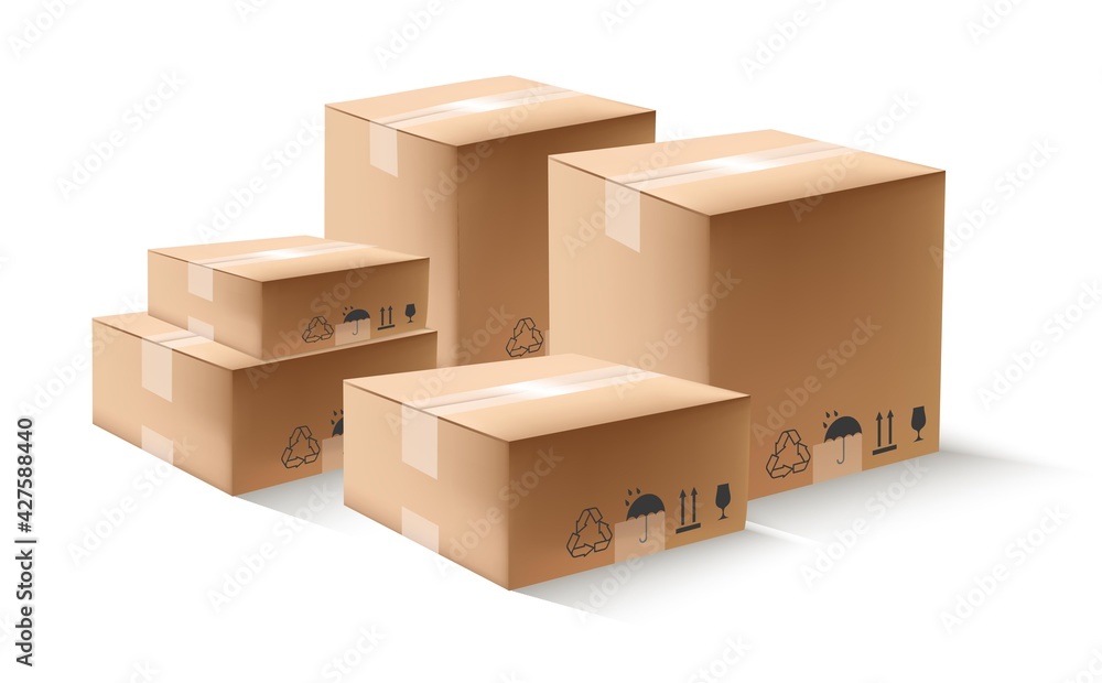 Fototapeta premium Vector delivery cardboard pile of boxes.