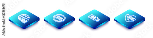 Set Isometric line Globe 5G Sim Card, network, modem and Phone with icon. Vector