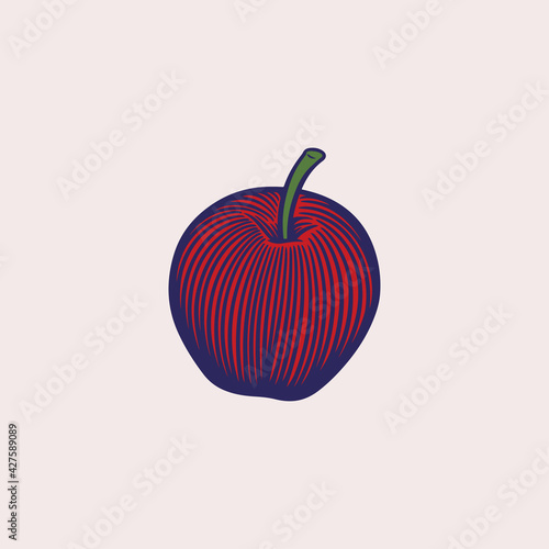 Red apple branch hand draw ...