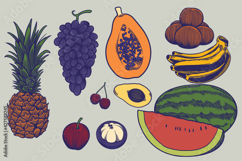Big set of fresh fruits han...