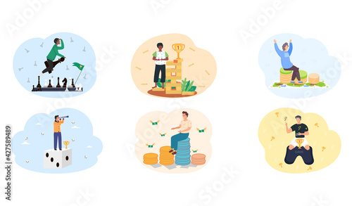 Concept of success and achievement. Happy people are winners in business and in life scenes set