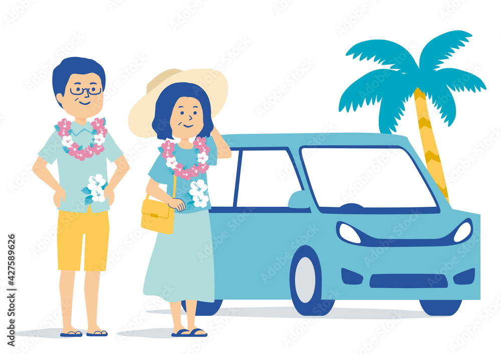 南国リゾートに旅行に来たシニアのイラスト Stock Vector Adobe Stock