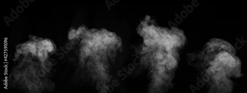 Set of fog or smoke on a black background. White cloudiness, mist or smog background