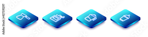Set Isometric line Coffee turk, Manual coffee grinder, French press and cup to go icon. Vector