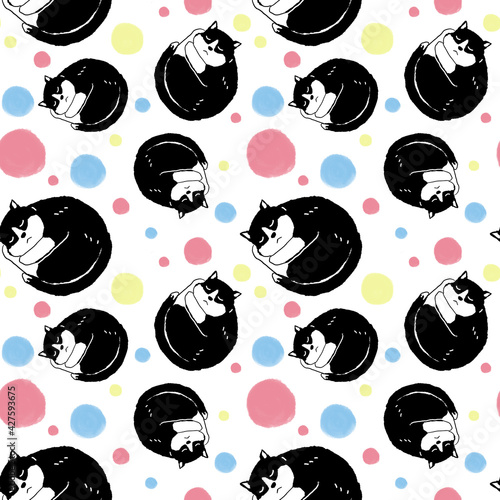 Cute sleeping cat seamless pattern