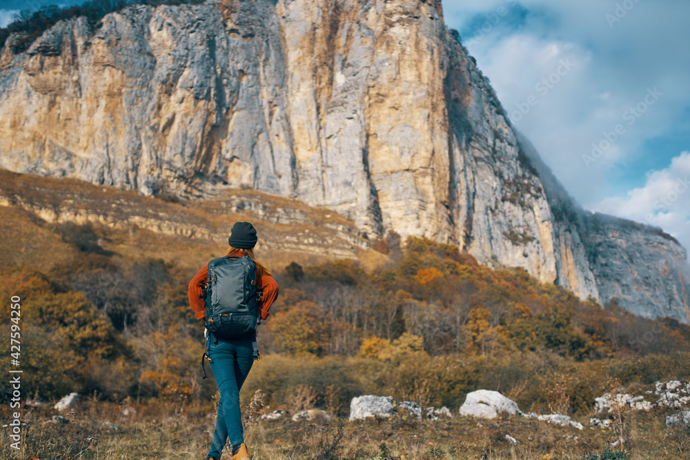 woman hiker mountains rocky stone travel landscape woman hiker mountains rocky stone travel landscape