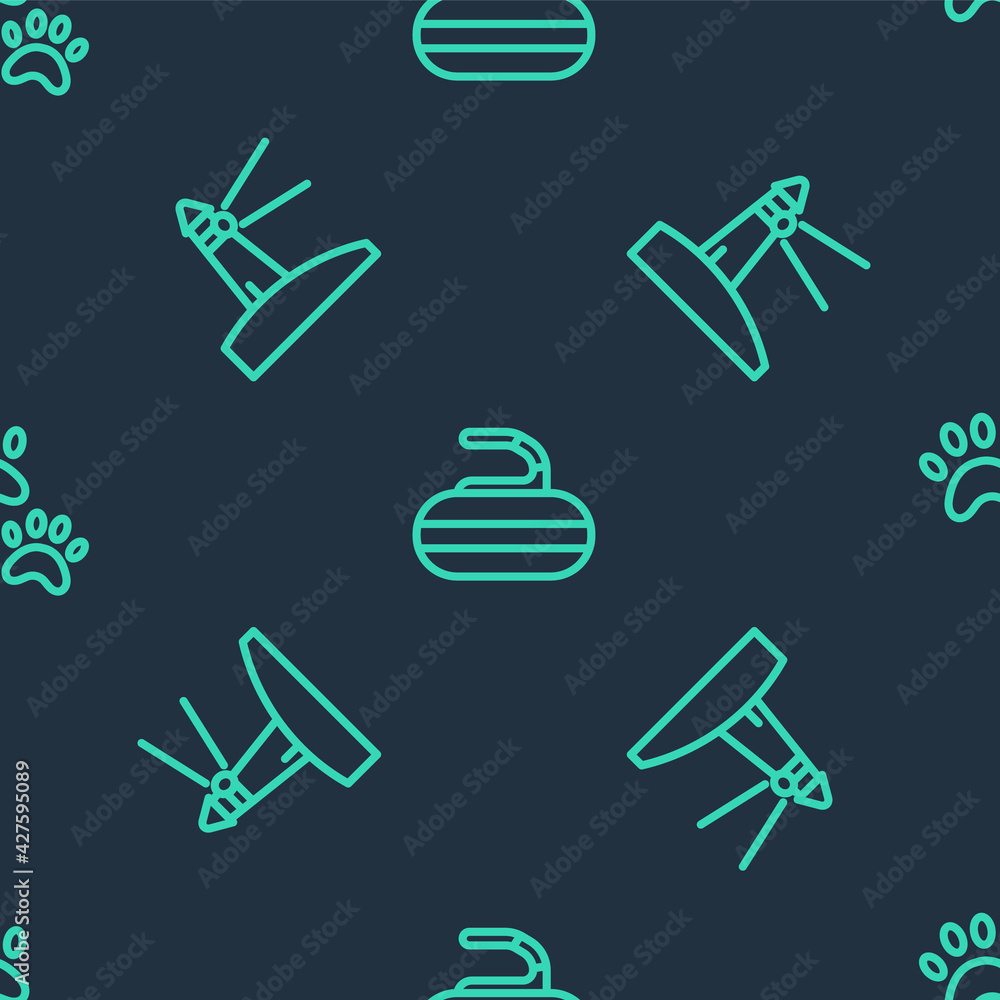 Set line Stone for curling, Lighthouse and Paw print on seamless pattern. Vector Set line Stone for curling, Lighthouse and Paw print on seamless pattern. Vector