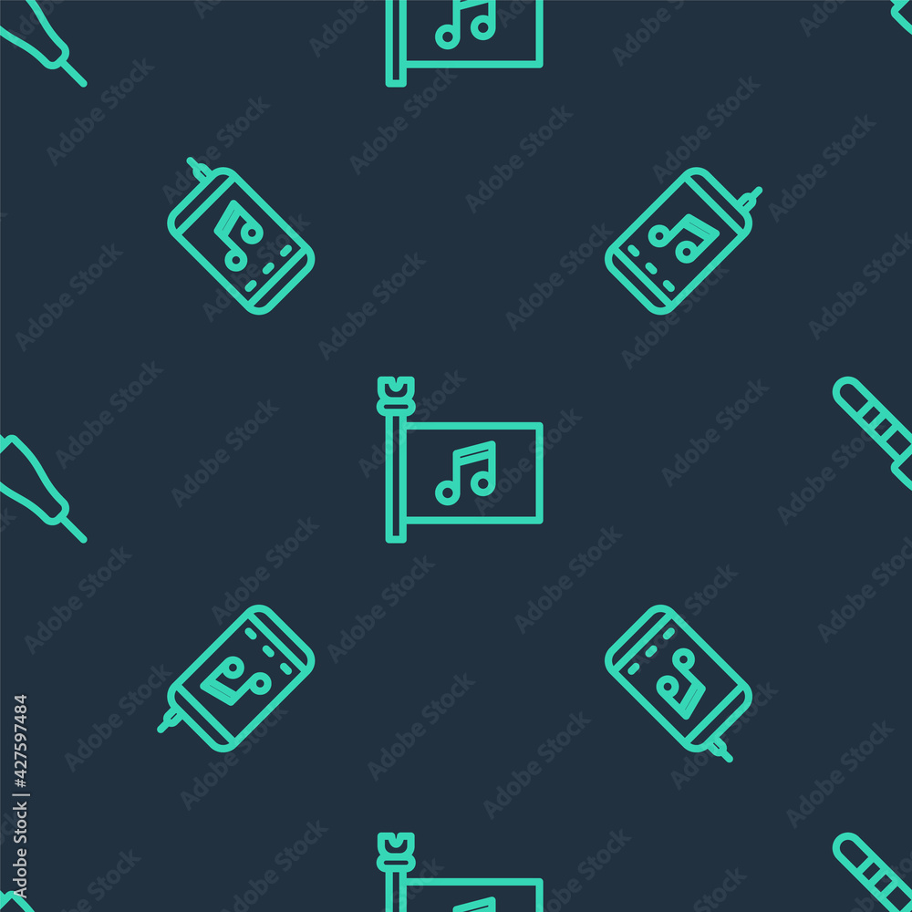 Set line Music festival flag, player and Audio jack on seamless pattern. Vector Set line Music festival flag, player and Audio jack on seamless pattern. Vector